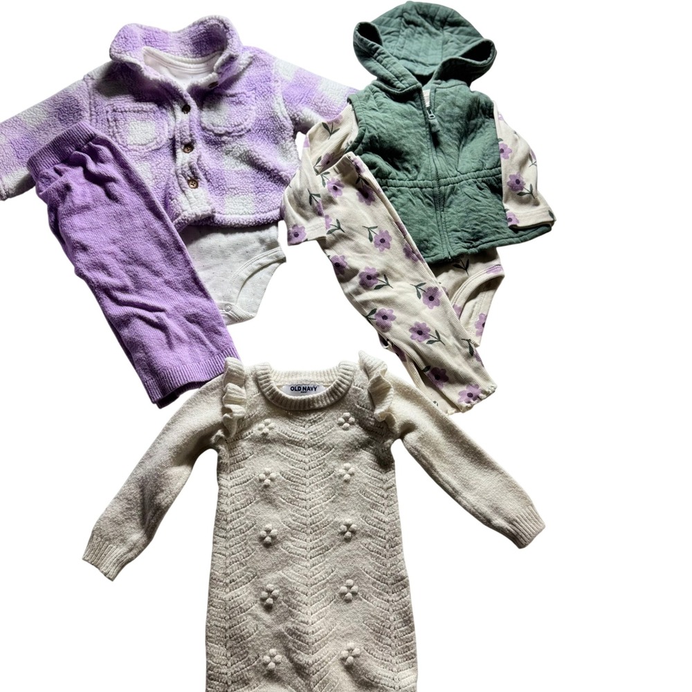 Old Navy Carters Baby Girl Bundle 6-12M Romper Fleece Shacket Vest Floral 7pc